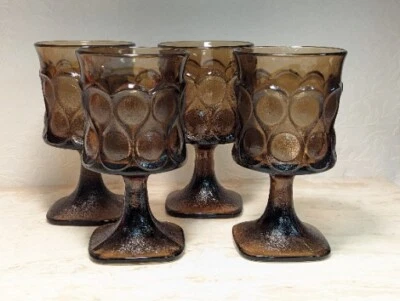 Mid Century Noritake Spotlight Marrón Copas Vástago Gafas Base Cuadrada De Colección Set 4 Foto 1 de 4