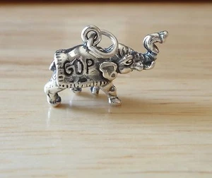 Sterling Silver 3D solid 14x22mm GOP Elephant Republican Political Charm - Picture 1 of 5