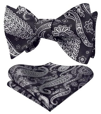 Conjunto de pajaritas de bolsillo tejidas de satén con corbata automática para hombre esmoquin cachemira moño... Foto 1 de 4