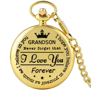To My Grandson I Love You Männer Junge Quarz Analog Taschenuhr Anhänger Kette Geschenk - Bild 1 von 15