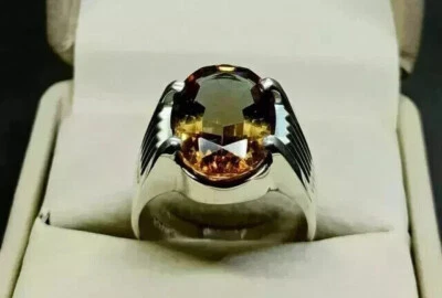 2.00 Ct Oval Simulated Brown Diamond Men's Engagement Ring 14K White Gold Plated - Image 1 of 4