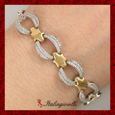 Principesco Bracciale in Argento 925 Rodiato Oro Bianco e Placcato Oro Giallo - Immagine 1 di 4