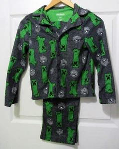 Minecraft Boys Pajama Set Creeper TNT Long Sleeve Fleece 2 Piece Set Sz. 10 - Picture 1 of 4