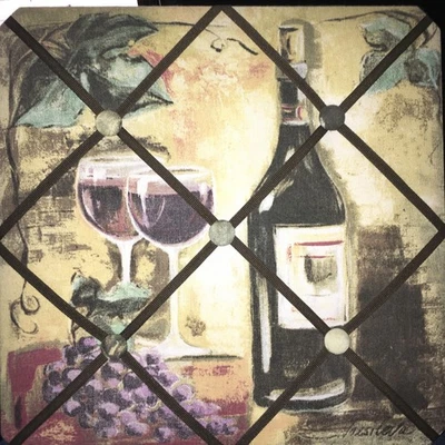 Photo Memory Message Bulletin Board Wine Bottle and Two Wine Glasses 12" x 12" - Image 1 of 2