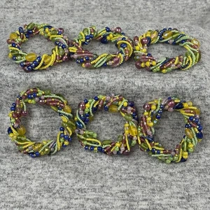 6er Set Perlen Serviettenring Halter Bunt Beach Vibes Gelb Blau Grün - Bild 1 von 6