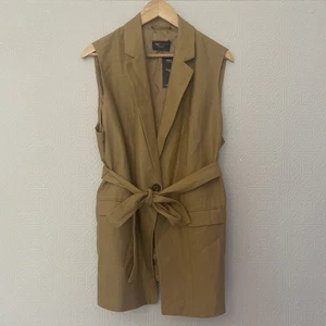 M&S Longline Waistcoat Caramel Linen Blend Pockets Sleeveless. BNWT . Size 20 - Picture 1 of 8