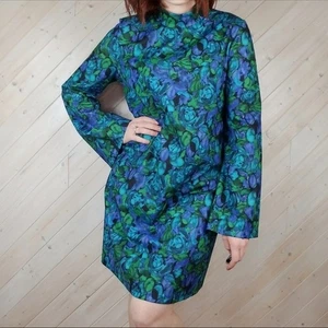 Vestido recto Zara para mujer azul floral manga campana cuello falso años 60 talla S nuevo sin etiquetas - Imagen 1 de 5