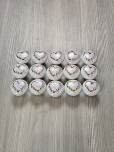 15 Pc. Lot Cottagecore White Ceramic Heart Knobs w/Pink & Blue Floral | Dresser  - Picture 1 of 5