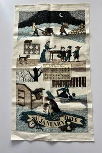 Vtg 17 X 30” Linen Printed Towel January 31 Days Winter Farmhouse Theme MCM - Picture 1 of 9