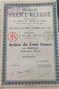 Ancien Titre, Action, Pétroles France - Mexique, 1926 - Foto 1 di 2