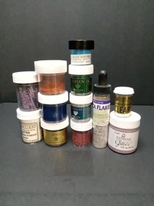 Lot Of Embossing Powders Lot Of 11 Gold Clear Silver Green Starry Night Bonus - Picture 1 of 24