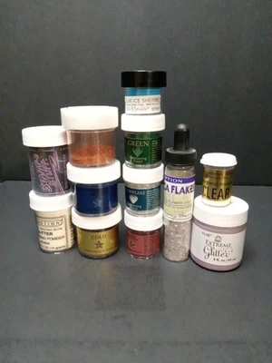 Lot Of Embossing Powders Lot Of 11 Gold Clear Silver Green Starry Night Bonus - Image 1 of 4