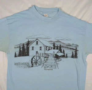 Amboss Vintage 80s Air Waves Vermont River Mill Graphic Threadbare T-SHIRT 1989 L - Bild 1 von 11