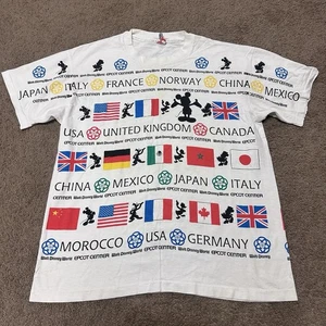 Vintage 90s Walt Disney World Epcot Center All Over Print Flag T-Shirt XL - Bild 1 von 11