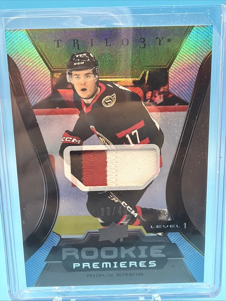 3 CLR ROOKIE RC PATCH /49! 2023-24 UD Trilogy # 139 RIDLY GREIG OTTAWA - Image 1 of 4