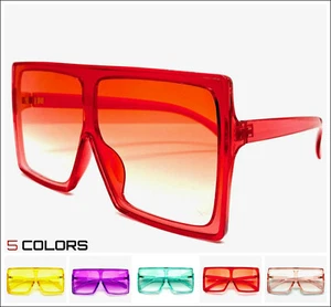 OVERSIZED EXAGGERATED RETRO SHIELD Style SUN GLASSES Huge Big Flat Square Frame - Picture 1 of 22