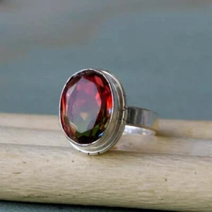 Pink Green Tourmaline Quartz 925 Sterling Silver Handmade Lovely Gift Ring - Picture 1 of 5
