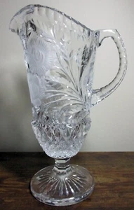 Elegant Lead Crystal Footed PITCHER, 12.5" Tall ~ Frosted Roses/Intricate Design - Picture 1 of 6