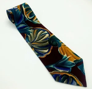 Vito By VR Men's Italian Tie 100% Silk Blue Green Gold Wine Floral Design - Picture 1 of 4