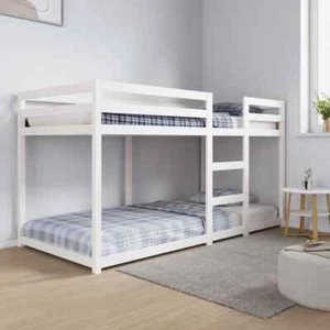 Wooden Bunk Bed, 3ft Single Bed Kids Teens Bed Frames Sleeper Bed w/ Ladder - Picture 1 of 15