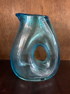 Vintage Blue Glass Pitcher – Pols Pattern – 21cm Tall – No Chips – - Picture 1 of 7