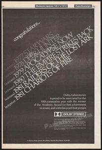 DOLBY STEREO Best Achievement Sound - Original 1982 Trade AD / poster_ Star Wars - Picture 1 of 1