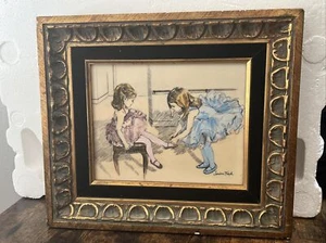 Vintage Sandra Kuck Ballerina Kunst Radierung handkoloriert auf Kunststoffbrett 15 x 13 - Bild 1 von 12