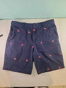 IZOD Navy Blue Shorts Mens 36 Schiffli Allove Embroidered Crab Pattern Mens - Picture 1 of 15