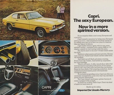 1972 Ford Mercury Capri Sport Coupe - Sexy European - Yellow - 2 Page Print Ad - Image 1 of 3