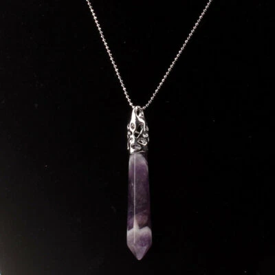 Collana unisex ciondolo vera ametista GARANZIA pietra dura naturale chakra NUOVA - Immagine 1 di 3