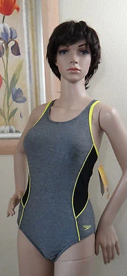 NUEVO SIN ETIQUETAS SPEEDO gris/negro/amarillo fitness hidro sujetador ultra espalda 1 pieza traje de baño, talla 12 Foto 1 de 3