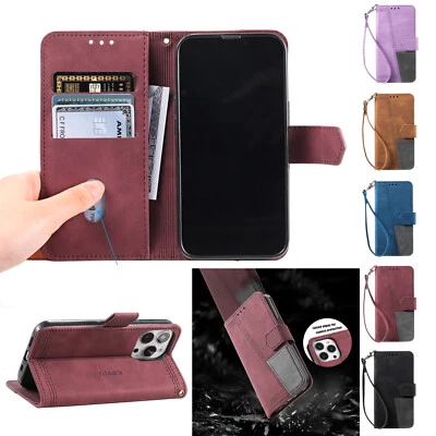 For iPhone 16e 15 Pro Max 14 13 12 11 X 8 RFID Blocking Flip Stand Wallet Case - Image 1 of 4