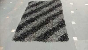 Shaggy Rugs Leather Diagonal Large Pure Leather Cutting Carpet Black/Gray Decor - Picture 1 of 4