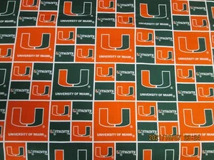 UNIVERSITY of MIAMI HURRICANES SQUARE DESIGN BRAND NEW 1 YARD 100% COTTON - Picture 1 of 6