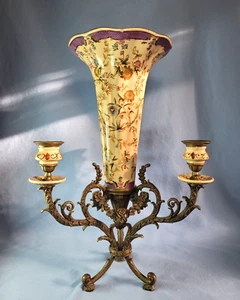 Französischer Stil Kandelaber Porzellan & Messing Tulpe Blume Vase Kerzenhalter Vintage - Bild 1 von 14