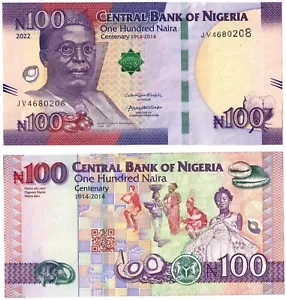 2022 Nigeria 100 Naira Banknote VG P41 100 Years 1914-2014 - Picture 1 of 1