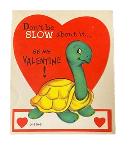Vtg Die Cut Valentine Card 1950s Turtle Heart & Envelope Unused Cute 986A - Picture 1 of 1