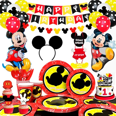 Suministros de fiesta de cumpleaños Mickey Mouse 128 piezas decoraciones de Mickey Mouse vajilla Foto 1 de 4