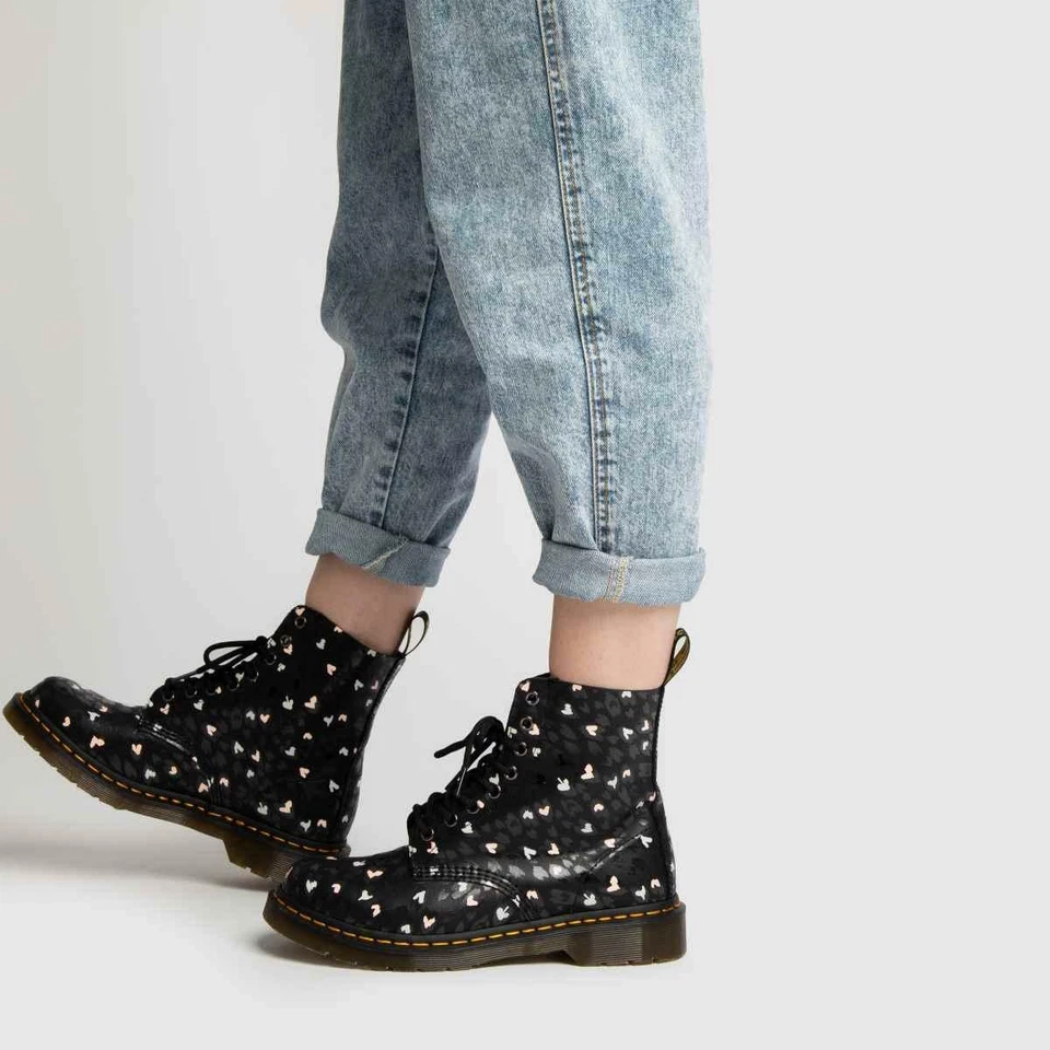 Dr. Martens 1460 Pascal Wild Heart Printed Lace-up Boot Black Women 6