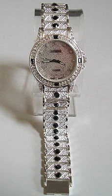 Hombre Acabado Plata Piedras Negras y Transparentes Moda Pulsera Elegante Hip Hop Reloj Foto 1 de 4
