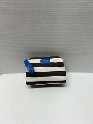 Bolso de Cosméticos Henri Bendel Marrón Blanco Rayas Correa Azul - Nuevo sin Etiquetas Foto 1 de 4