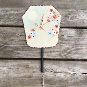 Vintage Chinese Japanese Hand Painted Bird & Blossom Silk Paddle Fan Screen - Picture 1 of 8