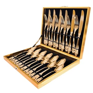 24-Piece Gold Flatware Silverware Set,18/10 Heavy Duty Stainless Steel Flatwa... - Picture 1 of 8