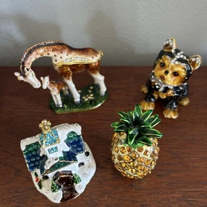 Cracker Barrel Jewel Trinket Box Giraffe Pnappl Church Dog Enamel Hinge Lot of 4 - Picture 1 of 21