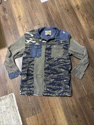 True Religion Mens Camo Denim Distressed Shirt Size M Long Sleeve Cotton - Image 1 of 4