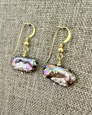 Peacock Keshi Pearl 14k Gold Filled French Earwire Refined Romantic Earrings - Image 1 of 4