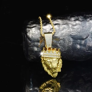 Iced Out Krone Löwenkopf Anhänger mit Seil Kette - vergoldet - Bild 1 von 4