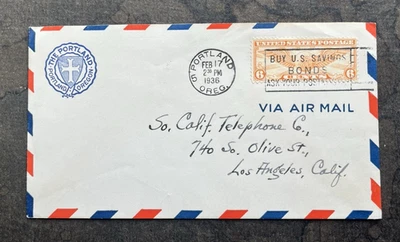 US SC C19  PORTLAND, OREGON AIR MAIL POSTAL COVER HISTORY 1936 - Image 1 of 2