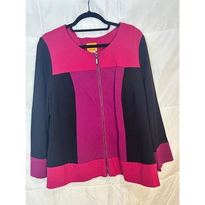 Ruby Rd. Chaqueta para mujer Colorblock cremallera frontal rosa negro magenta talla 16 Foto 1 de 4