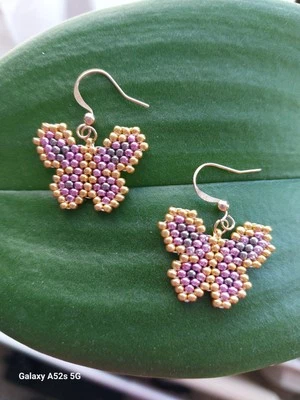 Perlenohrringe Schmetterlinge andgefertigte, Toho-Perlen, Haken Edelstahl - Bild 1 von 3